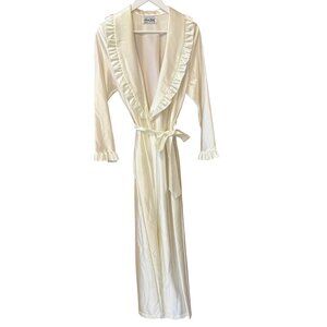Vintage Anne Leslie Satin Cream Floor Length Ruffle Detail Robe Bridal Women's S